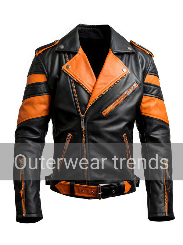 Black and Orange Rider Quilted Leather Jacket