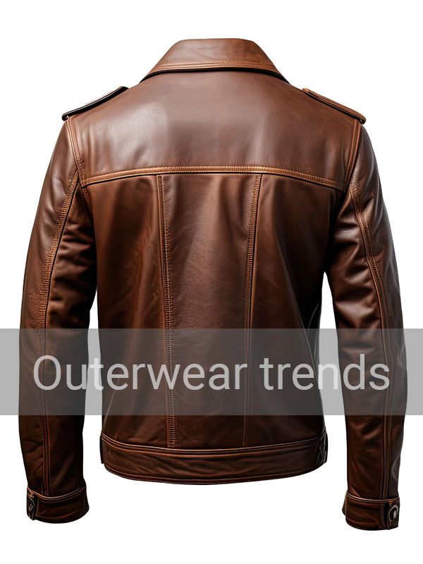 Dark Brown Trucker Leather Jacket Mens