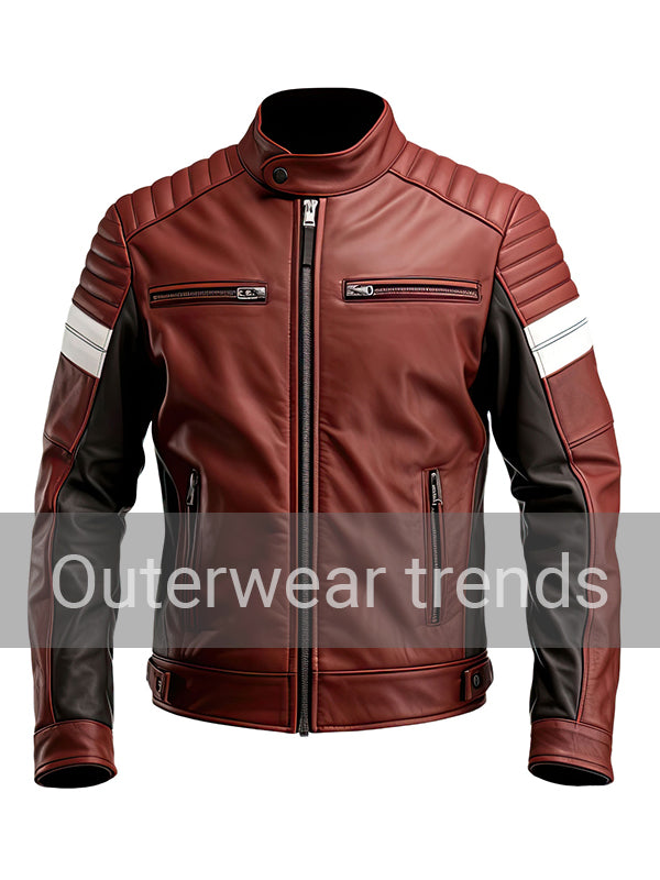 Maroon Brown Biker Quilted Leather Jacket