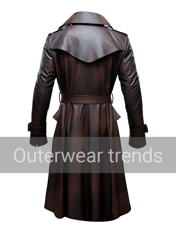 Mens Dark Brown Leather Trench Coat
