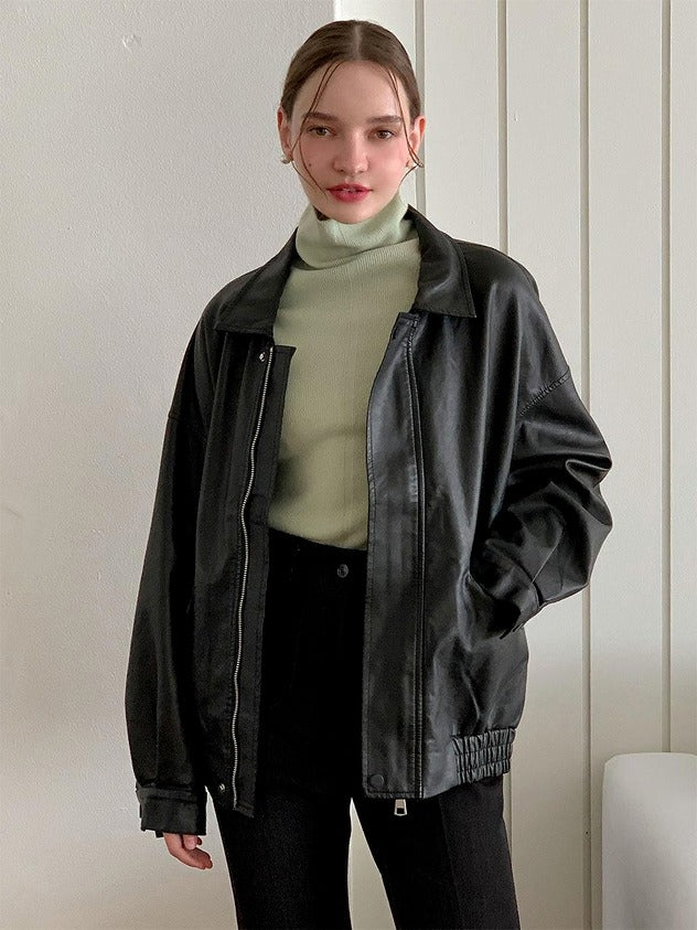 90s Vintage Womens Oversized Black Bomber Jacket
