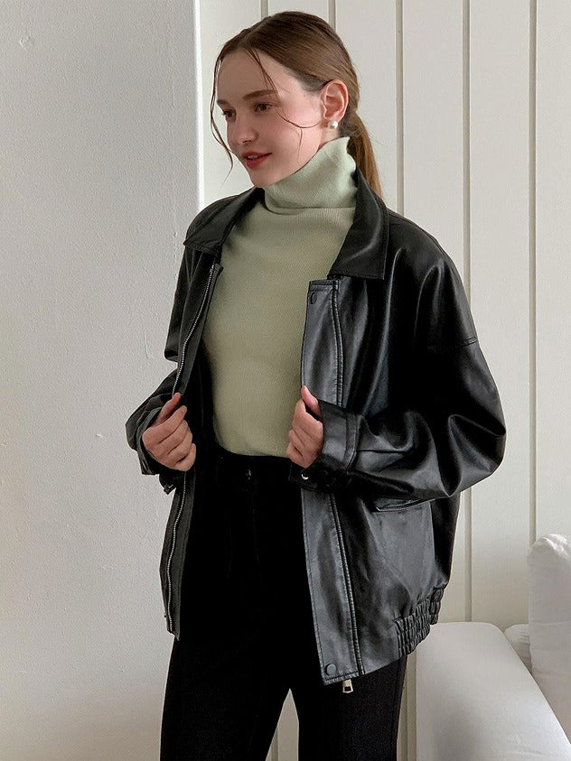 90s Vintage Womens Oversized Black Bomber Jacket