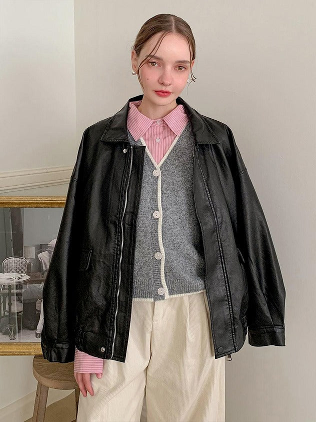 90s Vintage Womens Oversized Black Bomber Jacket