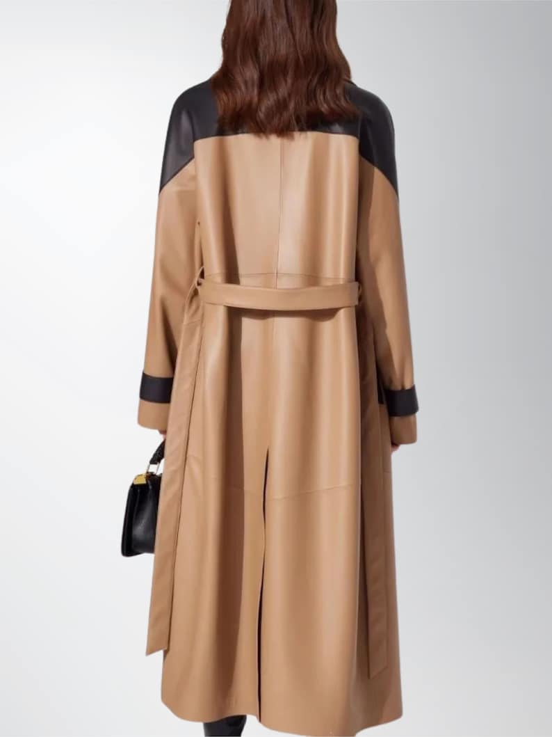 Womens Brown Sheepskin Leather Open Style Long Coat