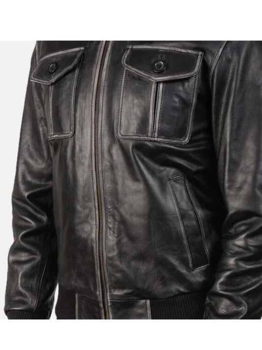 Outerwear Trends Aaron Black Leather Bomber Jacket