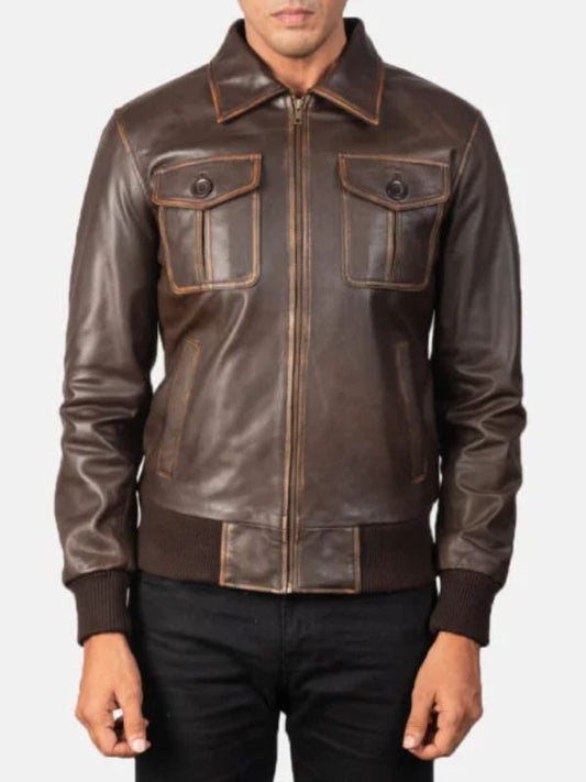 Outerwear Trends Aaron Brown Leather Bomber Jacket