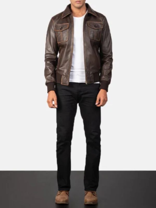 Outerwear Trends Aaron Brown Leather Bomber Jacket