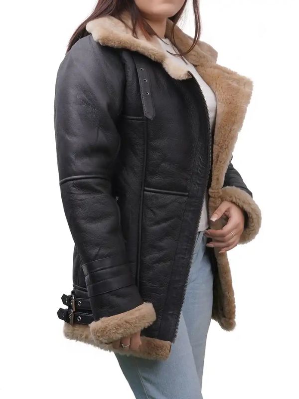 Outerwear Trends Annie Black Leather Shearling Jacket