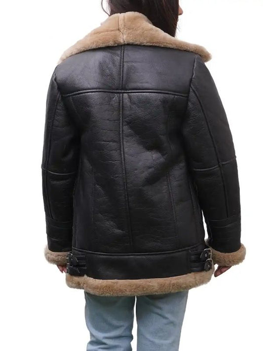 Outerwear Trends Annie Black Leather Shearling Jacket