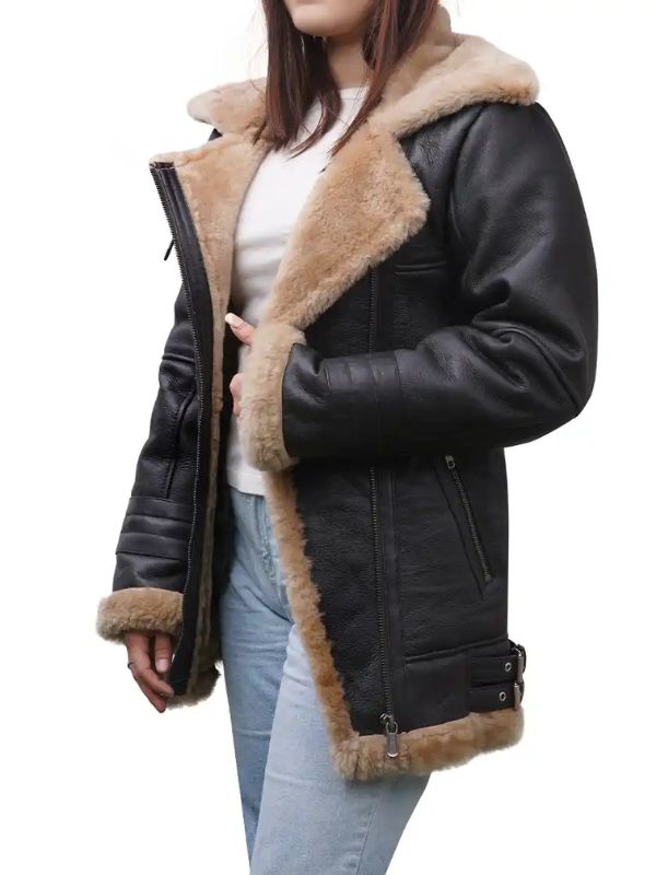 Outerwear Trends Annie Black Leather Shearling Jacket