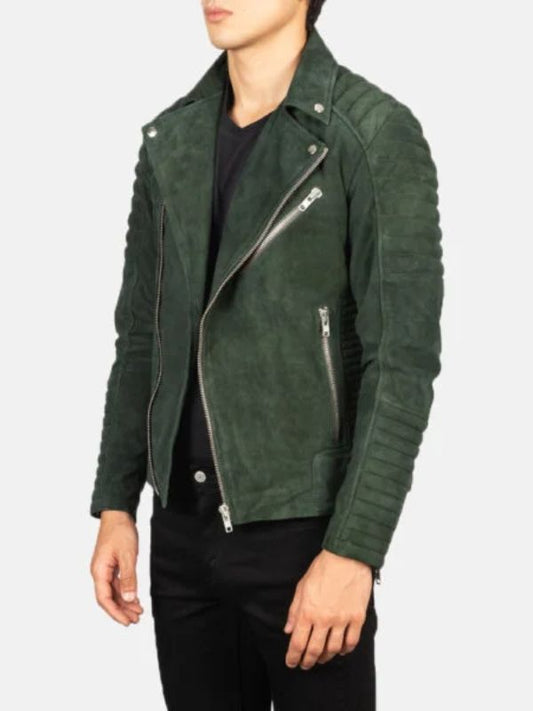 Outerwear Trends Armand Green Suede Biker Jacket