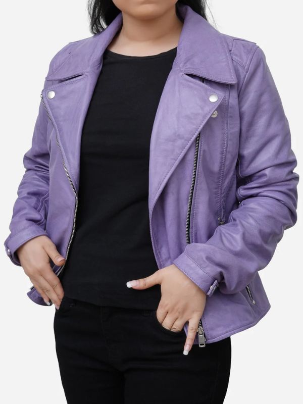 Outerwear Trends Aurora Slim Fit Purple Real Leather Moto Jacket