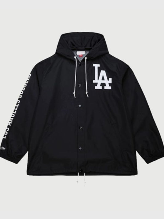 Outerwear Trends Black Dodgers Coaches Hooded Windbreaker Jacket