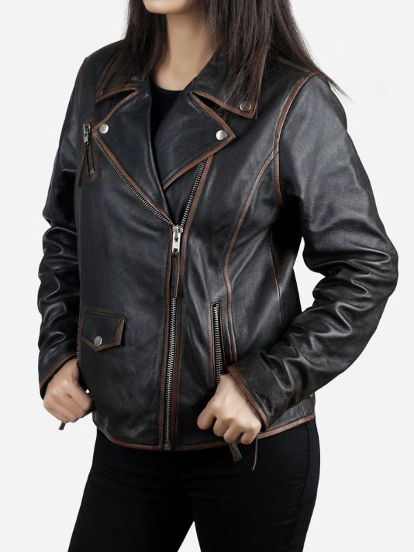 Outerwear Trends Daniela Women's Dark Brown Biker Leather Jacket