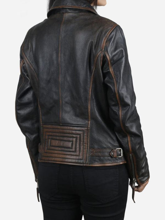 Outerwear Trends Daniela Women's Dark Brown Biker Leather Jacket