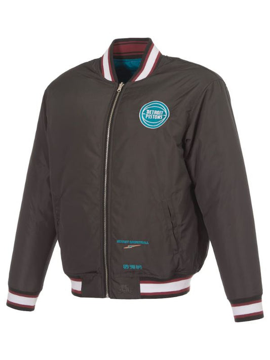 Outerwear Trends Detroit Pistons JH Design Black/Teal Reversible Jacket