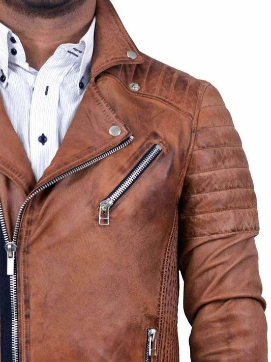 Outerwear Trends Double Zipper Brown Leather Jacket For Men