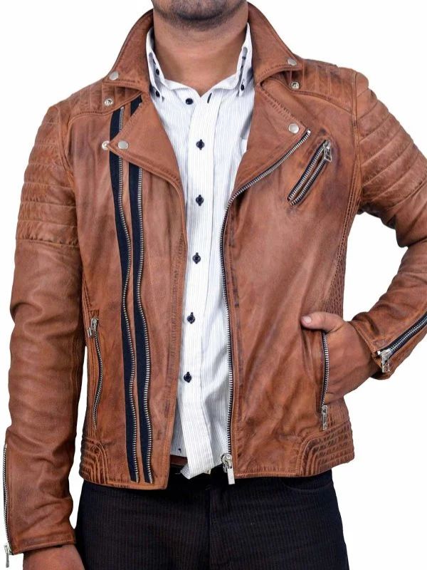 Outerwear Trends Double Zipper Brown Leather Jacket For Men