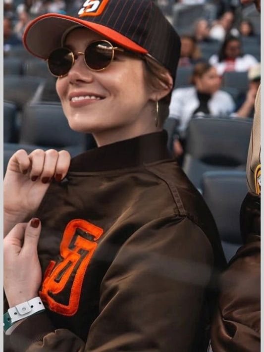 Outerwear Trends Emma Stone Padres Jacket