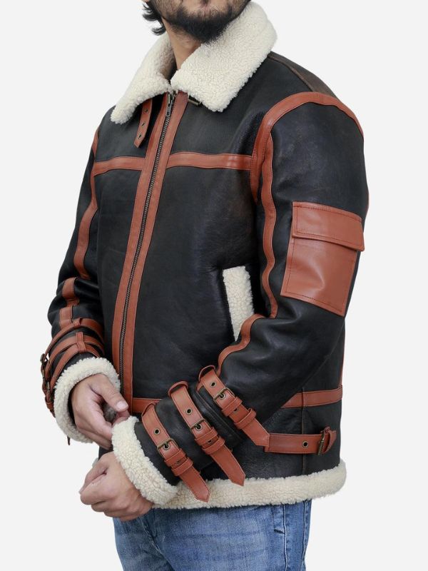 Outerwear Trends Franklin Men's Brown Leather Shearling B3 Bomber Jacket