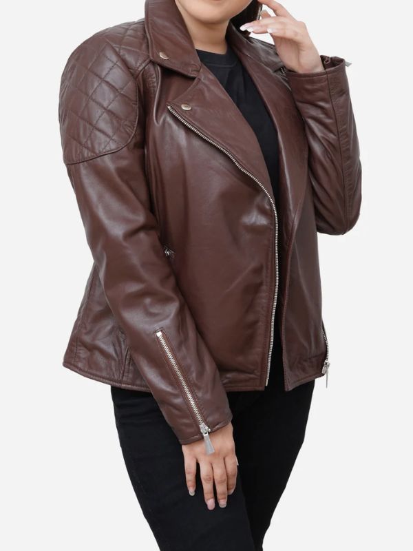 Outerwear Trends Hailey Stylish Quilted Brown Biker Leather Jacket