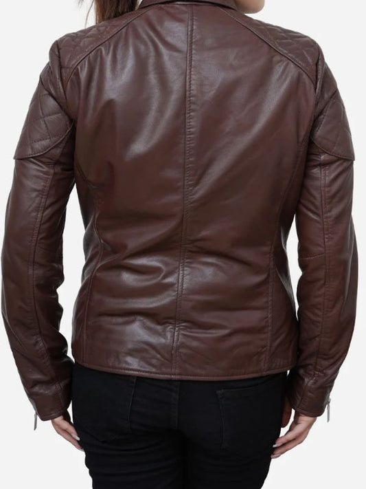 Outerwear Trends Hailey Stylish Quilted Brown Biker Leather Jacket