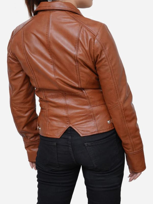 Outerwear Trends Hazel Classic Motorbike Brown Leather Jacket