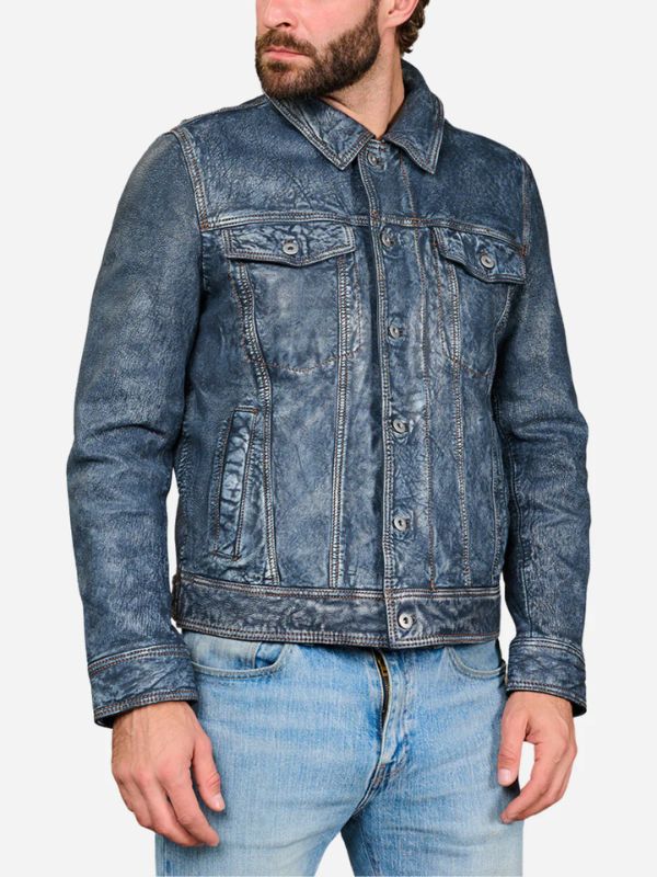 Outerwear Trends Hudson Trucker Blue Leather Jacket