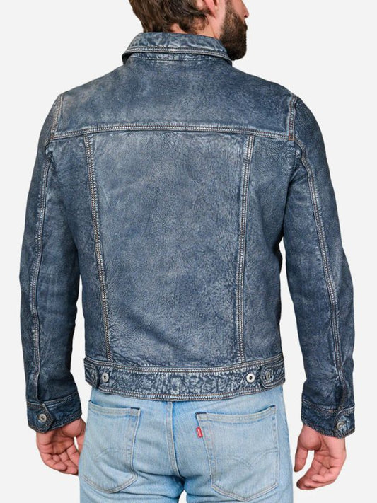 Outerwear Trends Hudson Trucker Blue Leather Jacket