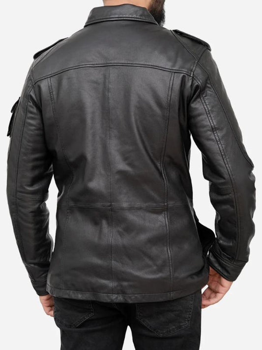 Outerwear Trends Jasiel Classic Sheepskin Vintage Black Leather Jacket
