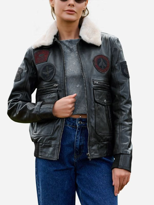 Outerwear Trends Kinsley Black Leather Flight Bomber Jacket