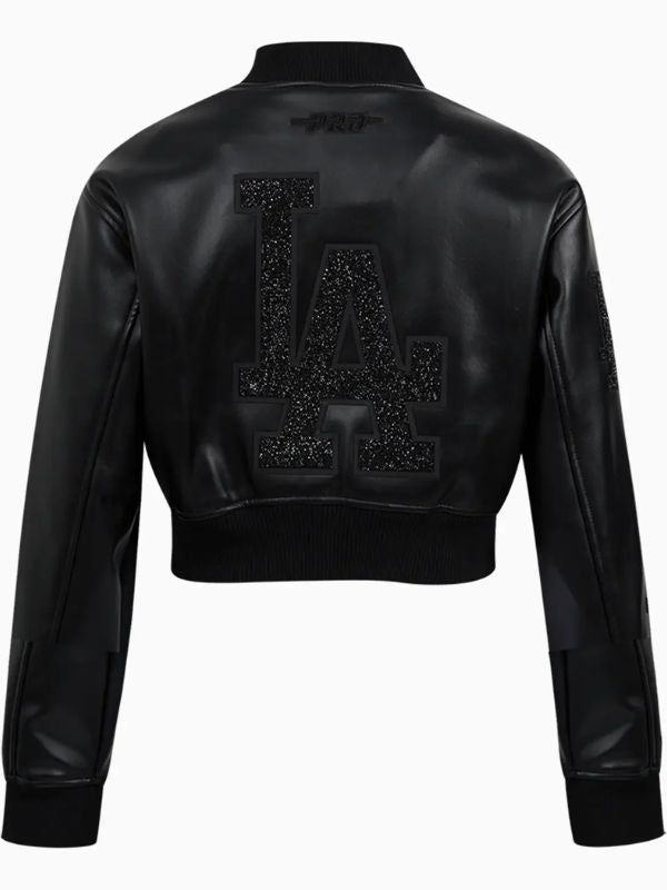 Outerwear Trends Los Angeles Dodgers Leather Varsity Cropped Jacket