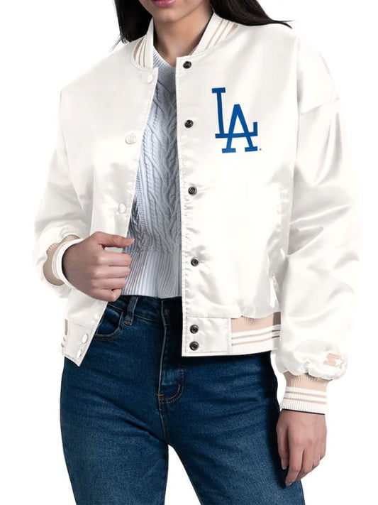 Outerwear Trends Los Angeles Dodgers Starter Fashion Script Varsity Jacket