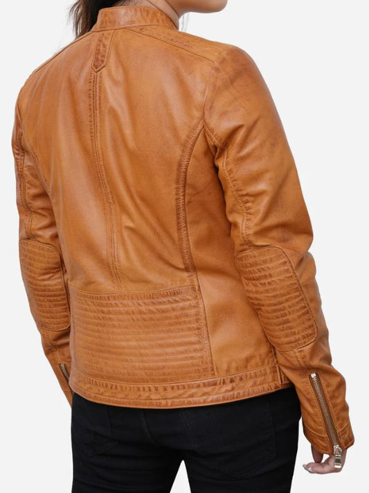 Outerwear Trends Maria Casual Distressed Brown Leather Biker Jacket