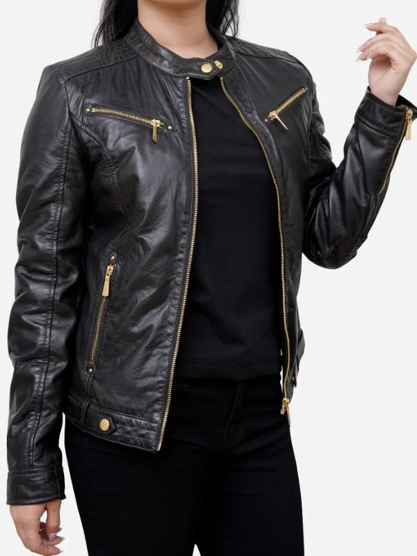 Outerwear Trends Maya Black Sheepskin Classic Moto Leather Jacket