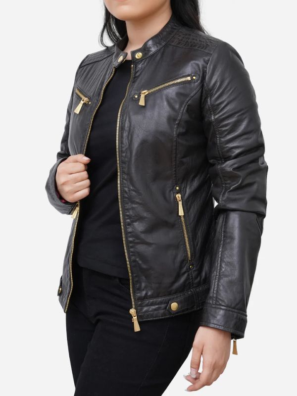Outerwear Trends Maya Black Sheepskin Classic Moto Leather Jacket