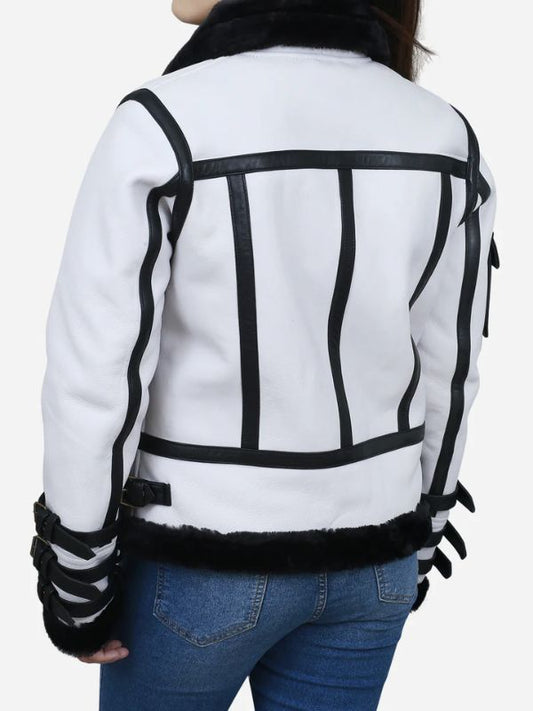 Outerwear Trends Medusa Women's White Leather B3 Bomber Jacket
