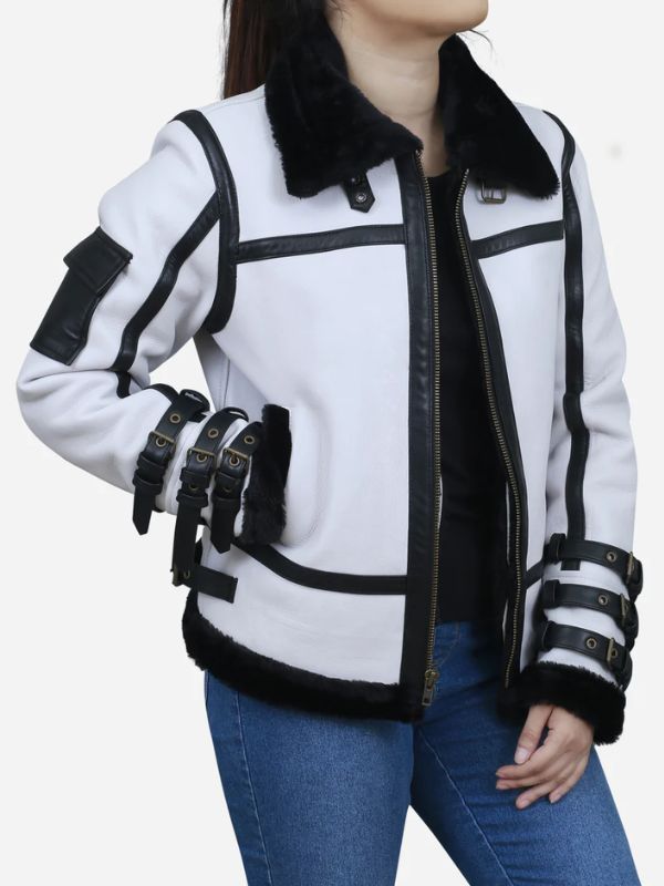 Outerwear Trends Medusa Women's White Leather B3 Bomber Jacket