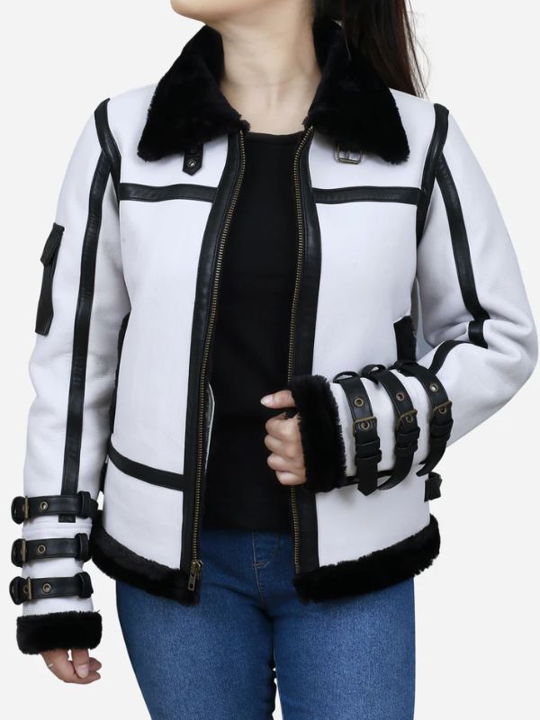Outerwear Trends Medusa Women's White Leather B3 Bomber Jacket