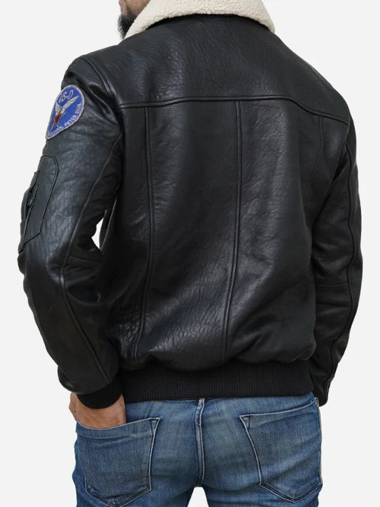 Outerwear Trends Men's Black Genuine Leather Jacket With Shearling Collar