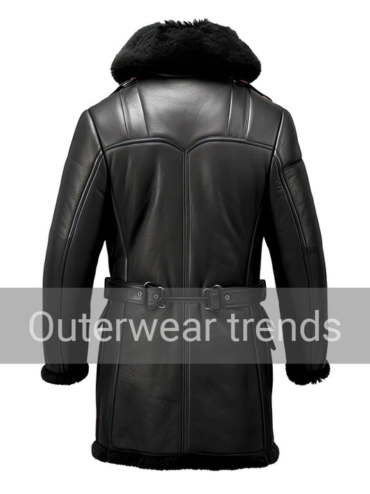 Outerwear Trends Men’s Black Genuine Sheepskin Sherpa Shearling Coat
