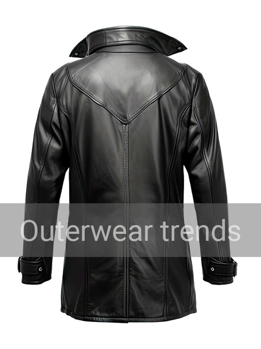 Outerwear Trends Men’s Black Genuine Sheepskin Shirt Collar Leather Coat