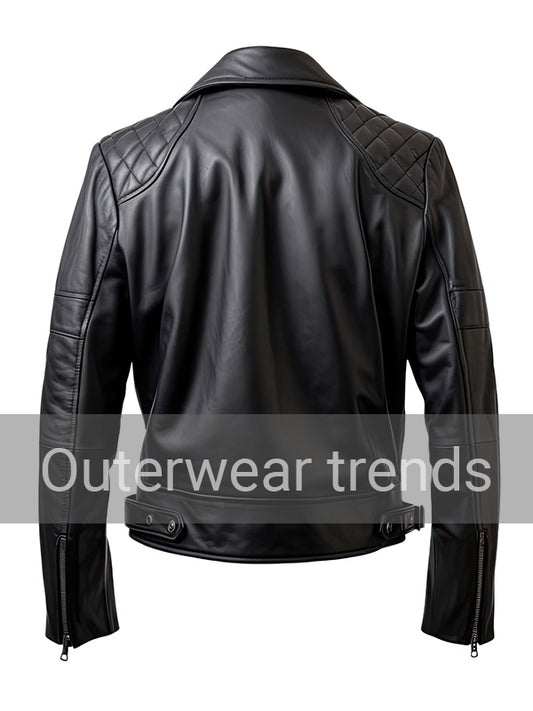 Outerwear Trends Mens Diamond Quilted Shirt Collar Black Biker Jacket