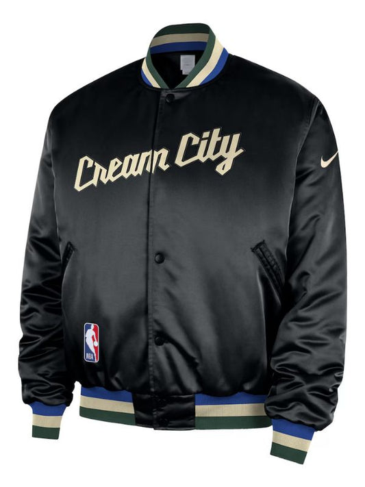Outerwear Trends Milwaukee Bucks Nike Black 2025/26 Courtside Bomber Jacket