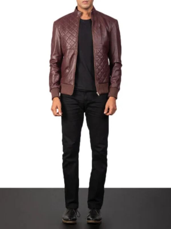 Outerwear Trends Moda Maroon Leather Bomber Jacket