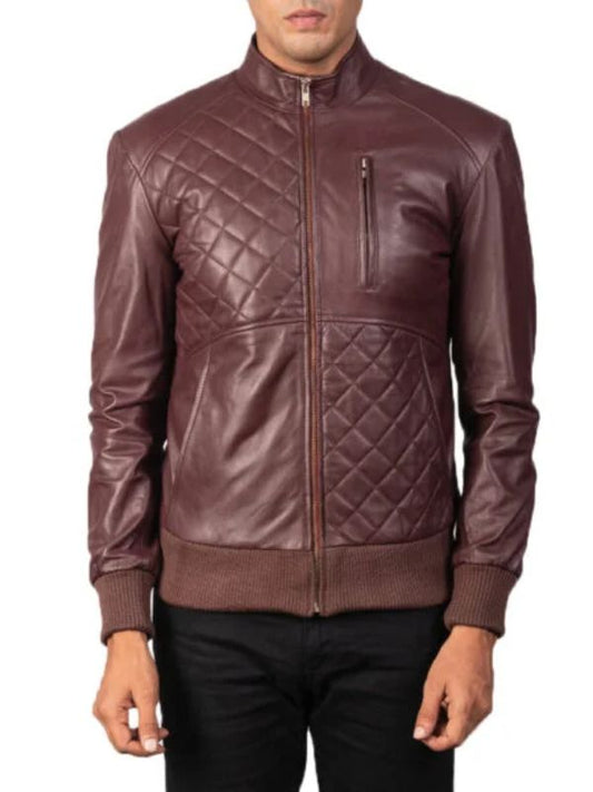 Outerwear Trends Moda Maroon Leather Bomber Jacket