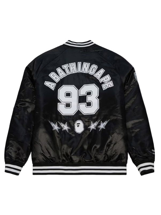Outerwear Trends New Jersey Nets Black BAPE X M&N Satin Jacket