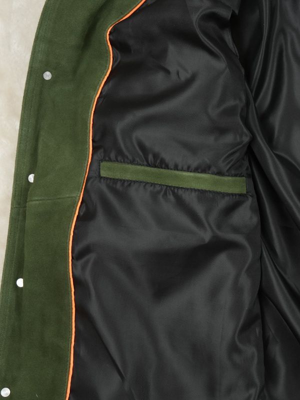 Outerwear Trends Nicholas Suede Green Trucker Leather Jacket