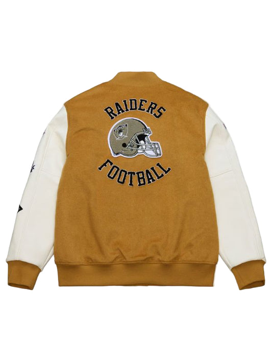 Outerwear Trends Oakland Raiders Brown/White Dusted Varsity Jacket