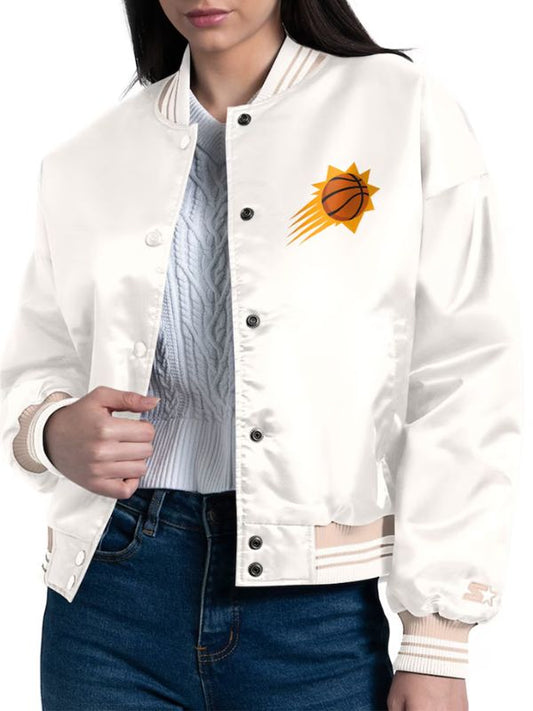 Outerwear Trends Phoenix Suns Starter Cream Printed Logo Varsity Jacket